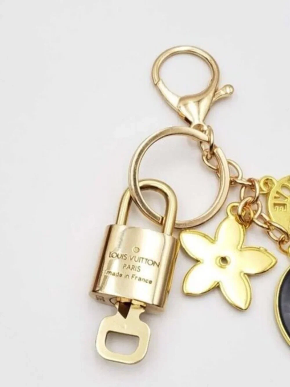 LV Gold Padlock & Key 🔒 Authentic Louis Vuitton Bag Unbranded Flower Charm